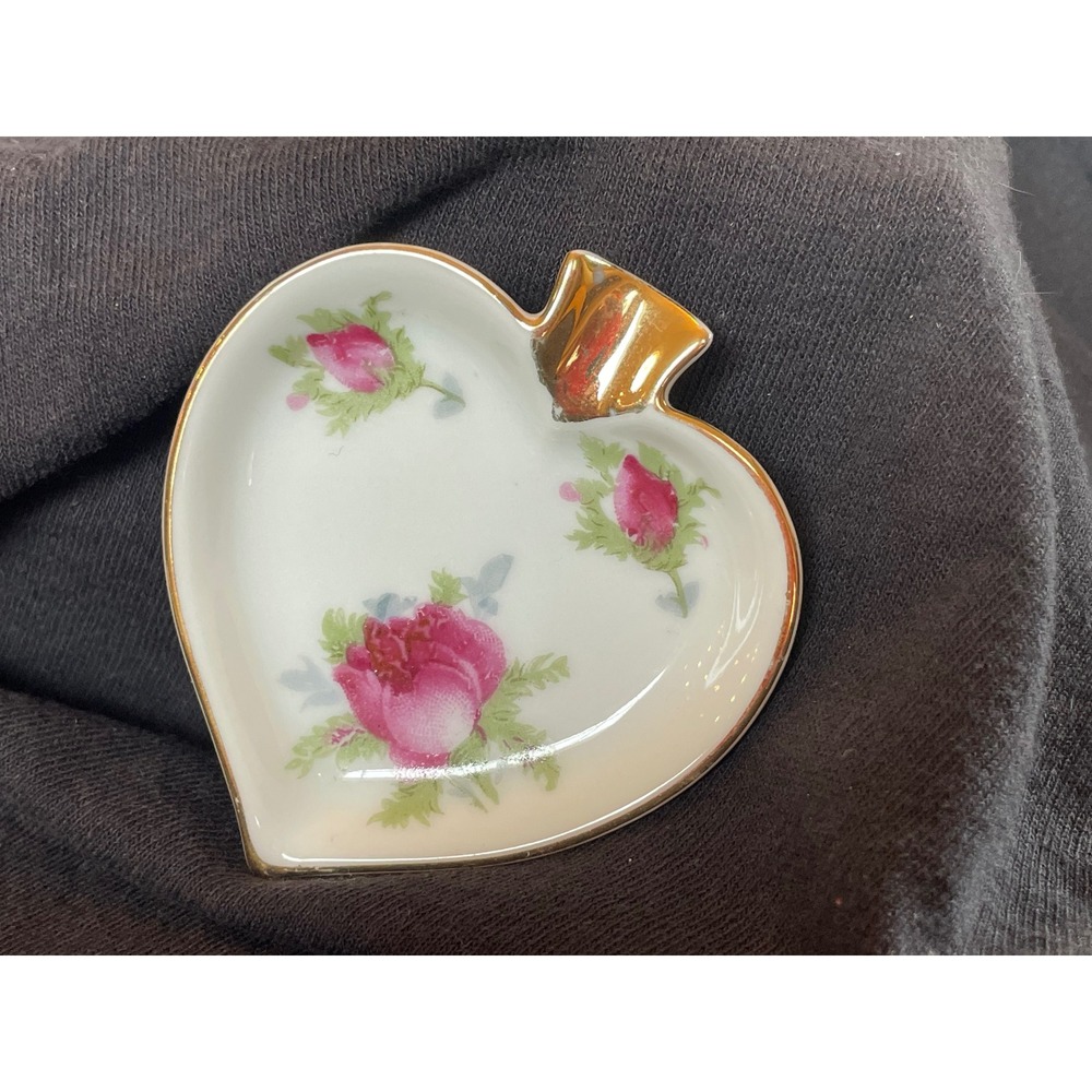 Vintage Lefton Jensens Gifts Heart Porcelain Rose Trinket Bowl & 3 Ashtrays Set - Picture 7 of 14